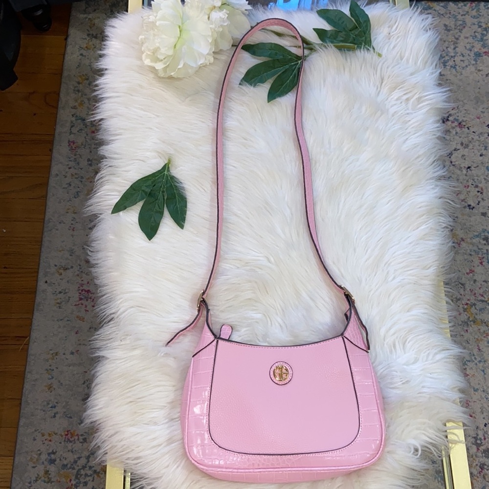 Giani Bernini Pink Crocodile Faux Leather Crossbody Bag